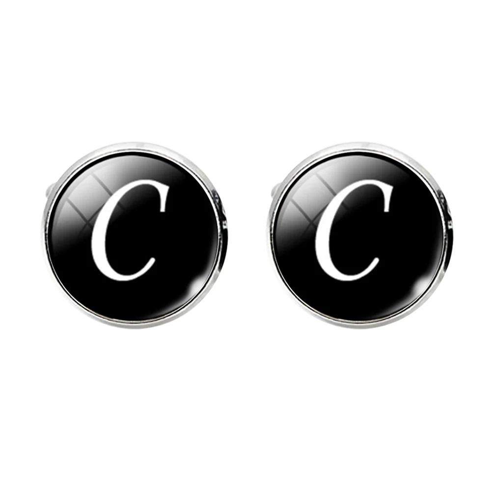 

Glass Cuff-Link Sleeve Button Round English Letter Sleeve Button All-Match Decorative Collar Sleeves Button for Man (C Letter Pa