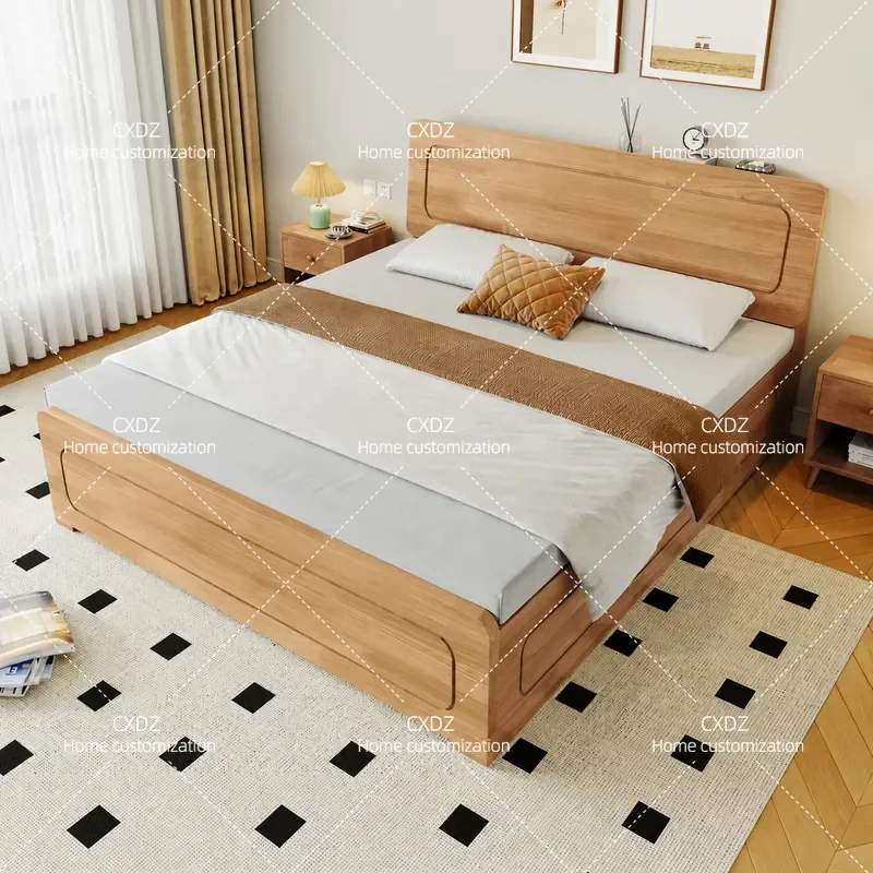 All solid wood high box bed divided storage bedroom household small apartment air pressure large board bed double storage