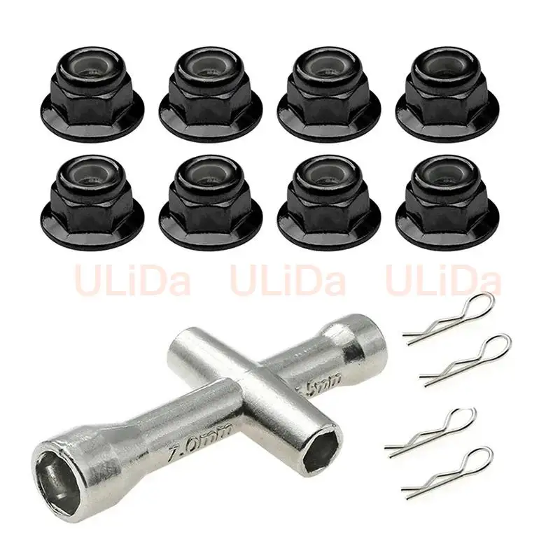 R Body Clip +M4 Flange Lock Nuts Anti-skip Hex Wheel Adapter For 1/10 1/8 1/14 RC Car Truck Crawler HSP SCX10 WLtoys TAMIYA