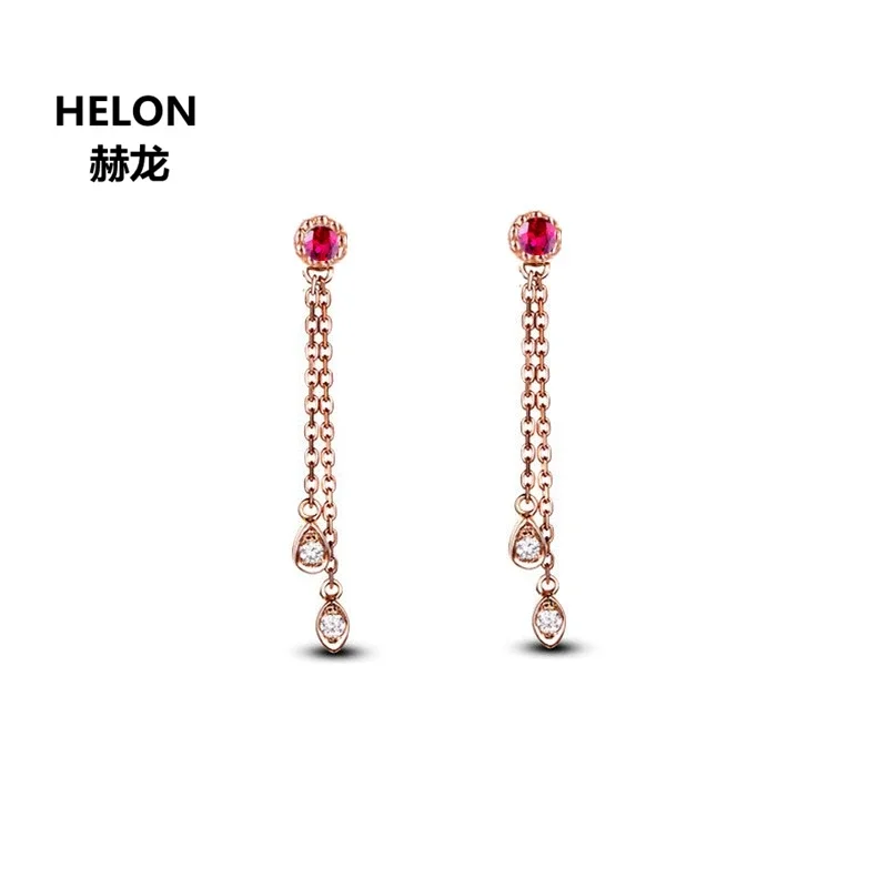 Genuine Diamonds Drop Earrings for Women Solid 18k Rose Gold Engagement Wedding Earrings Fine Jewelry Natural Ruby