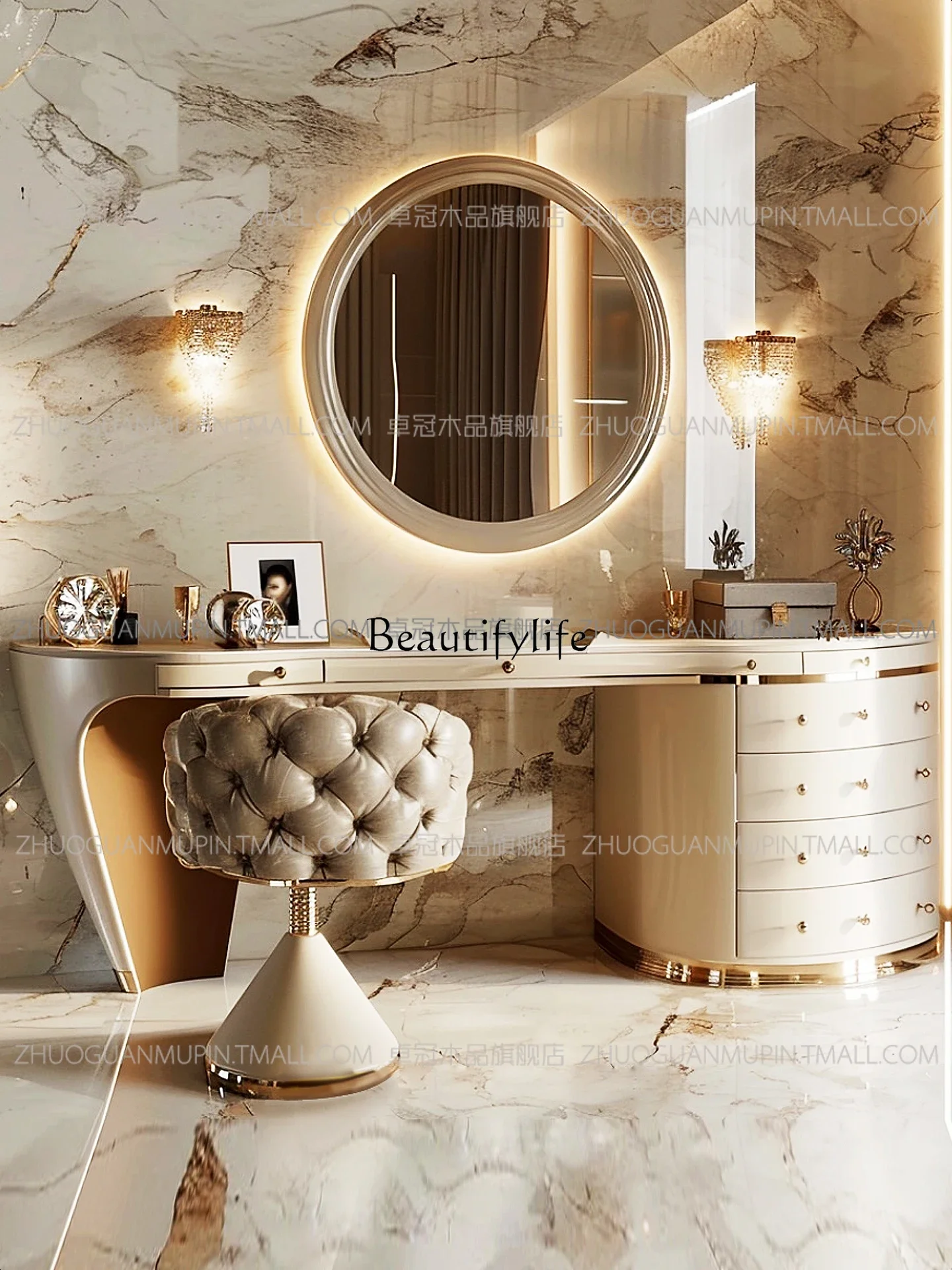 yj57 Modern light luxury 2025 new master bedroom dressing table, solid wood dressing table