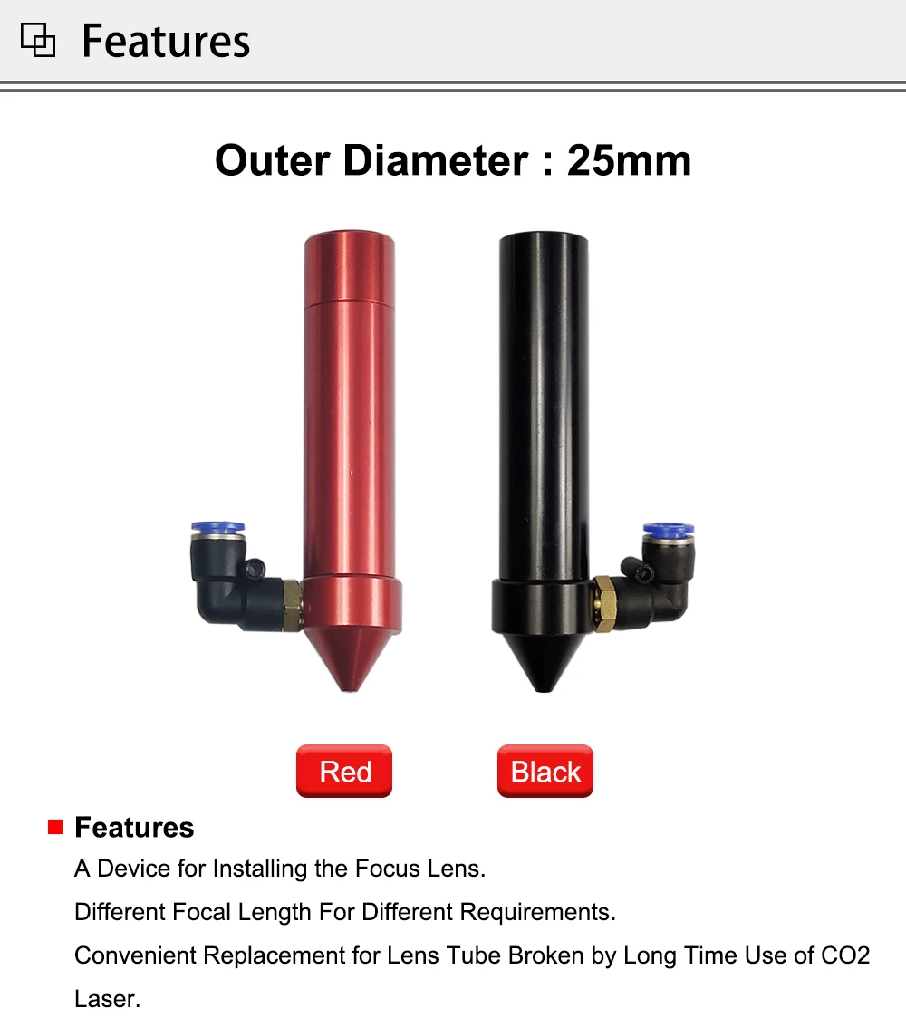 Hunst Co2-Linsenrohr, Außendurchmesser 25 mm, für Linsendurchmesser 20 mm, FL 50,8/63,5/101,6 mm für CO2-Laserschneid- und Graviermaschine – Detail 1
