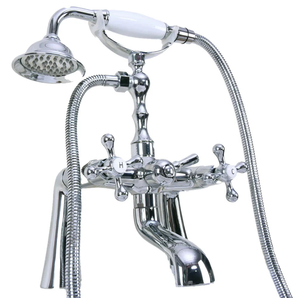 

Polished Chrome Deck Mounted Bath Tub Faucet Bathroom Handheld Shower Faucet Mixer Taps tna127