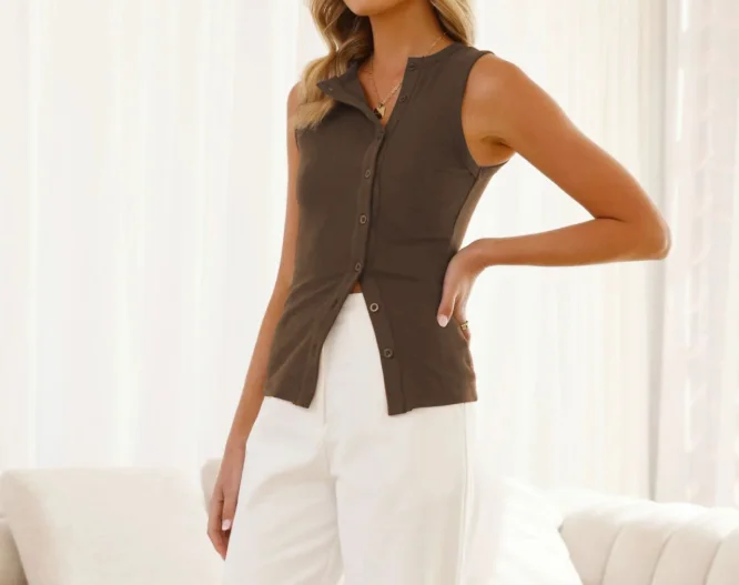 

Y2K Tops Solid Color Sexy Sleeveless Button High-End Exquisite Commuting Top Summer Urban Women's Commuting Casual Vest Top