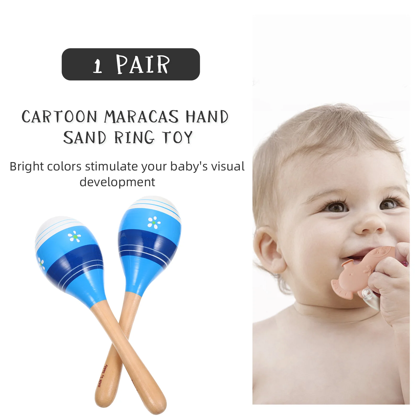 2 Pcs Striped Cartoon Maracas Instrument Toy Educational Childrens Toys Cognitive Wood Toddler Children’s