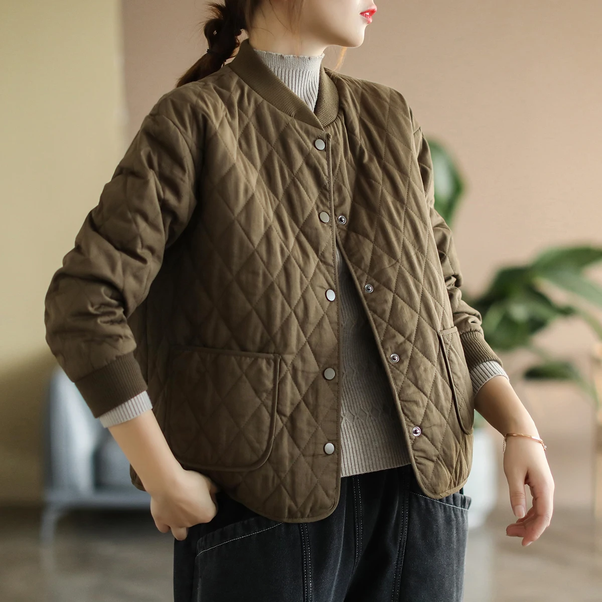 

Бейсбольная куртка с хлопковой подкладкой в стиле ретро, женская повседневная осенне-зимняя мода, длинное пальто свободного кроя