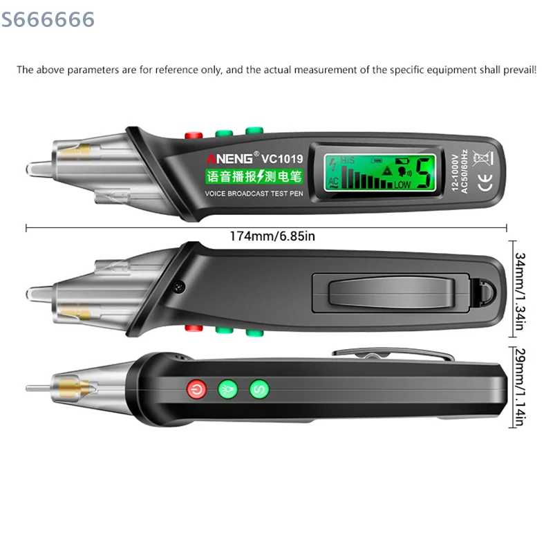 ANENG VC1019 Caneta Testadora de Tensão Sem Contato Transmissão de Voz Laser Vermelho detectar 12-1000V Volt Caneta de Corrente Ferramentas de Medidor de Teste Elétrico