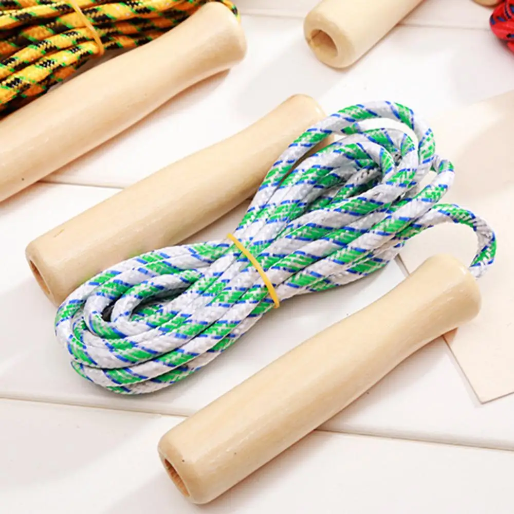 Kids Student Skipping Rope Wooden Handle Colorful Braiding Rope Men Women Skipping Rope Boys Girls Fitness Training Jump Ropes