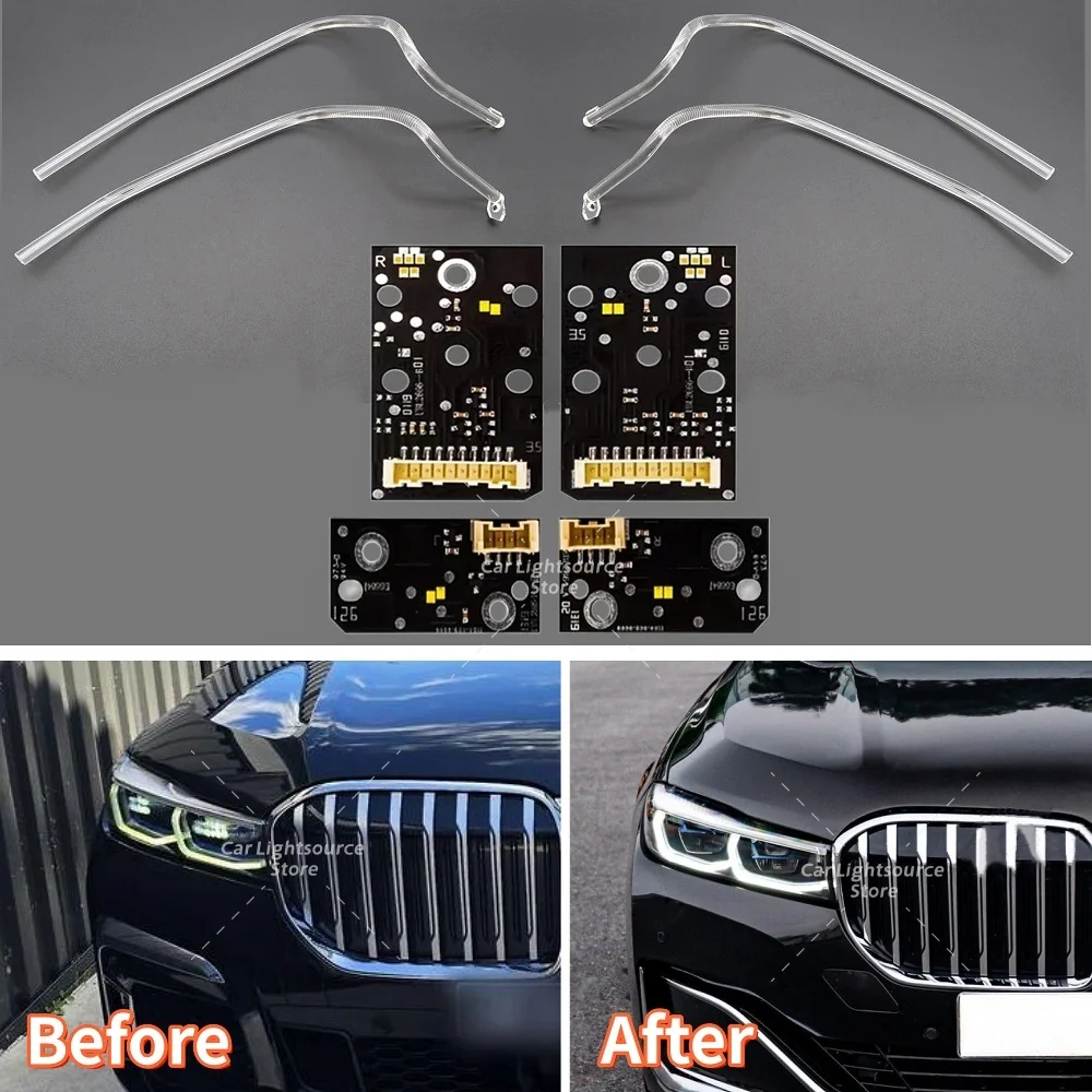 White LED DRL Boards Angel Eyes For BMW 7 Series G11 G12 LCI 2019-2021 Headlight DRL Tube Daytime Running Light Guide Strip