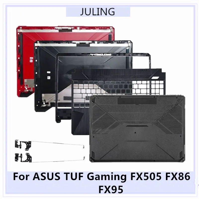 Оригинальные запчасти для ноутбуков ASUS TUF Gaming FX505/FX86/FX95: задняя крышка LCD-экрана, верхний корпус, передняя рамка, подставка для рук, нижний корпус, петли.