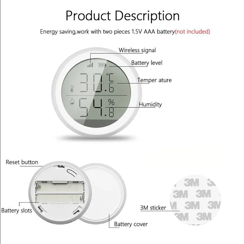 Tuya Zigequation-Capteur intelligent de température et d'humidité domestique, avec écran LED, Google Assistant, Need airies