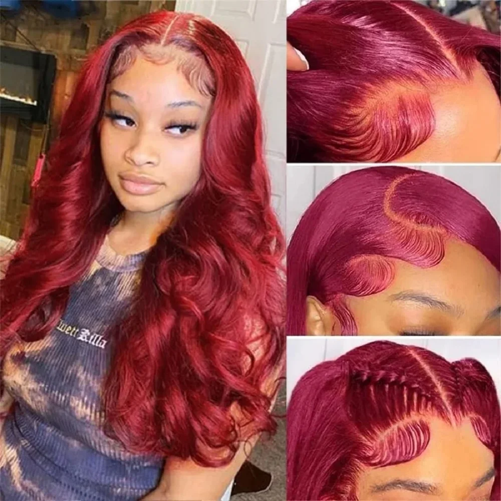 13x4 HD Body Wave Burgundy Lace Front Wig 99J Red Colored Pre Plucked Human Hair Wigs For Women 13x6 Lace Frontal Wigs Remy Hair