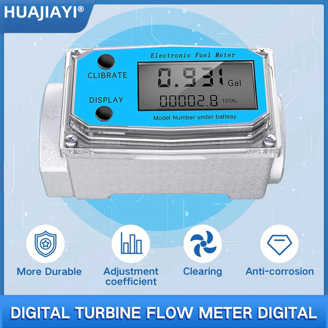 Metal High-Precision Turbine Water Flow Meter LCD Digital  With NPT Counter&FNPT Thread Diesel Methanol Gas Oil Fuel Flowmeter