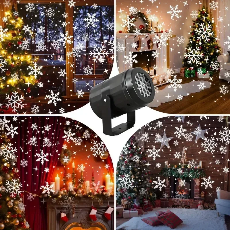 Proyector de luz LED navideña, luz ambiental RGB alimentada por USB para fiestas navideñas con copos de nieve, sombreros de Papá Noel para el hogar, restaurante, tienda