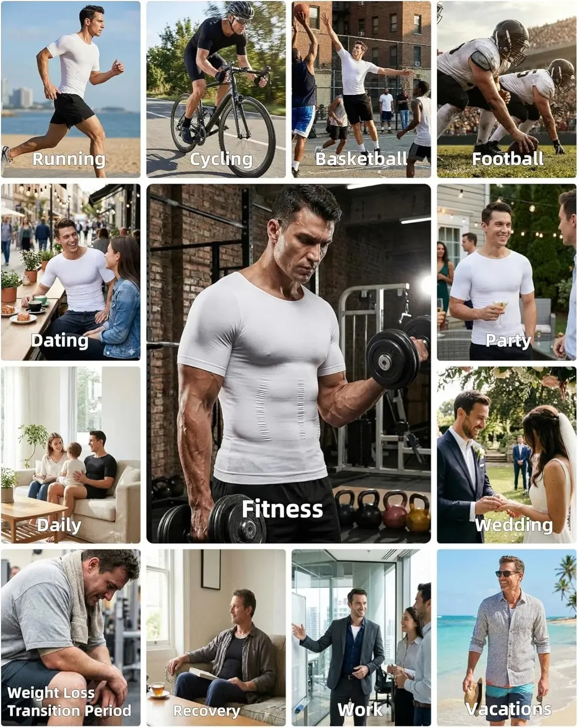 1 Stück nahtloses Kompressionsshirt für Herren, schlankmachendes Bauch-Body-Shaper-Kurzarmshirt, Trainings-Unterhemd für das tägliche Training – Detail 10