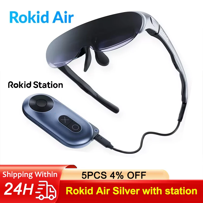 

3D очки Rokid Air AR с станцией, умные очки, экран 120 дюйма, двойной OLED-дисплей 1080P, угол обзора 43 °, 55PPD, домашнее устройство для просмотра игр