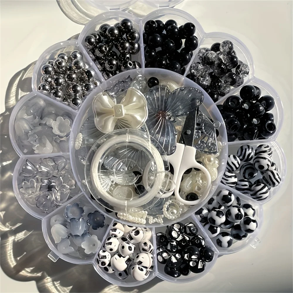 13 grid 120g random flower boxed beads acrylic black and white AB iridescent beads series can be made into bracelet series mobil view 4