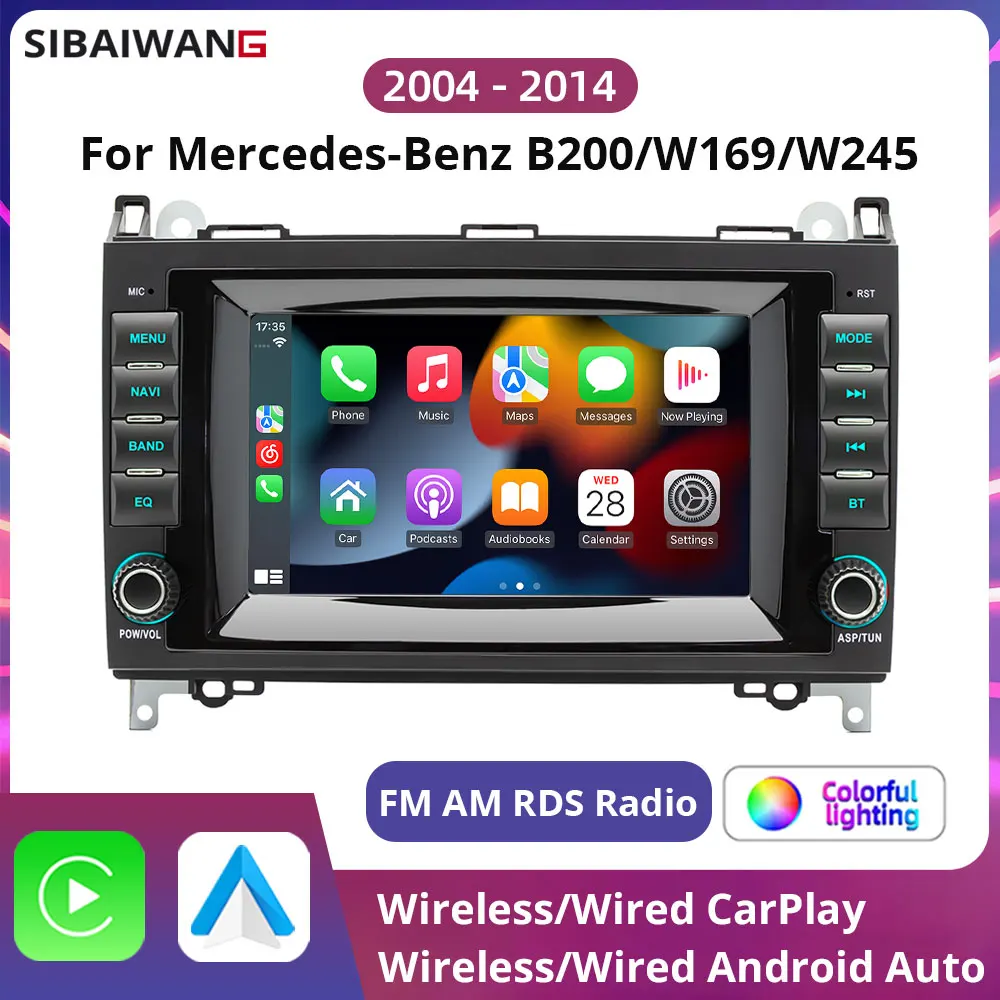 7'' Wireless Carplay Android Auto for Mercedes Benz B200 A/B/V Clase W169 W245 W639 2004-2012 Car Multimedia Video Player FM RDS
