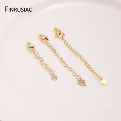 14K Gold Plated Brass Heart Lobster Clasps DIY Bracelet Necklace Extension Chain Tail Extender Chain For Jewelry Making Supplies