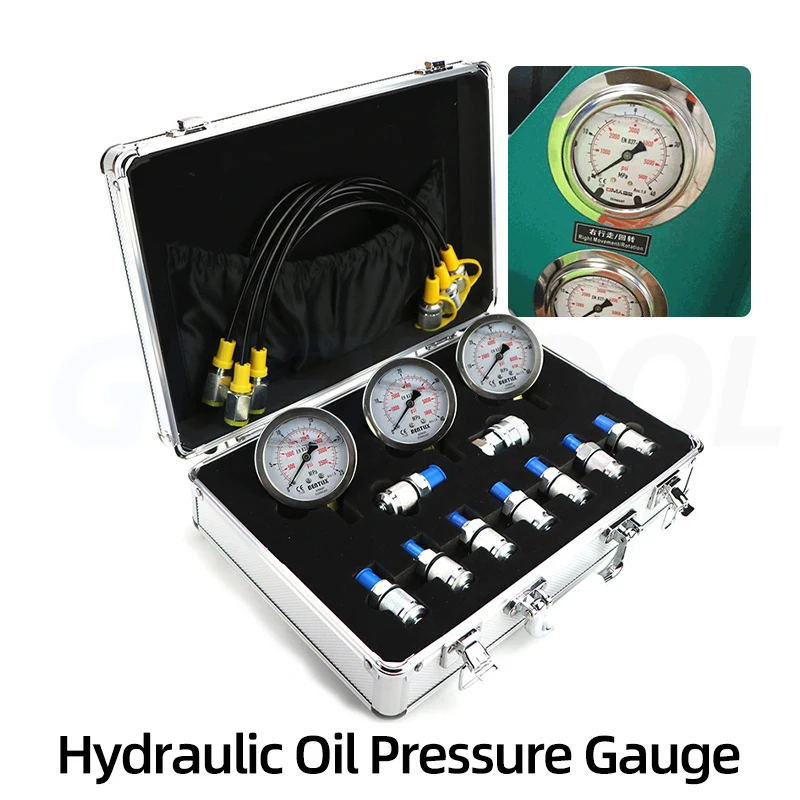 

Hydraulic Pressure Test Gauge Kit Tester Coupling for Excavator Construction 8600PSI with Portable Case for Industrial Use