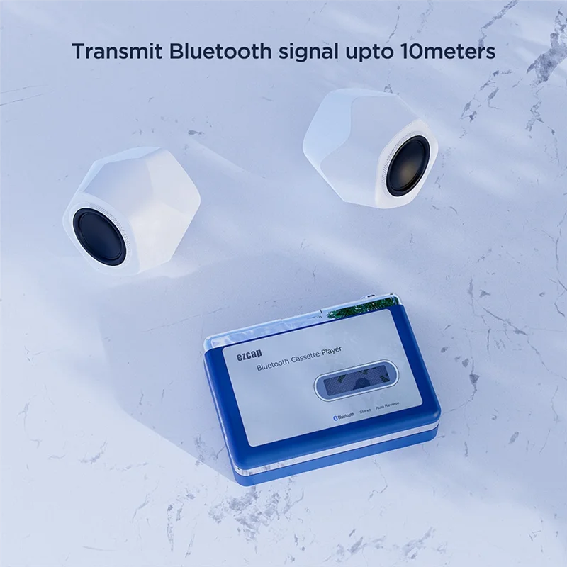 Ezcap draagbare Bluetooth Bluetooth-cassettespeler Cassettezenderspeler Wit en blauw Converteren naar MP3-converter