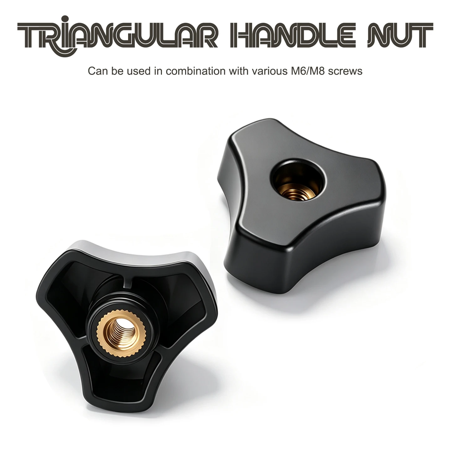 Triangular Hand Knob Nut M6 M8 Brass Insert Thumb Nut for Woodworking Workbench Fixing