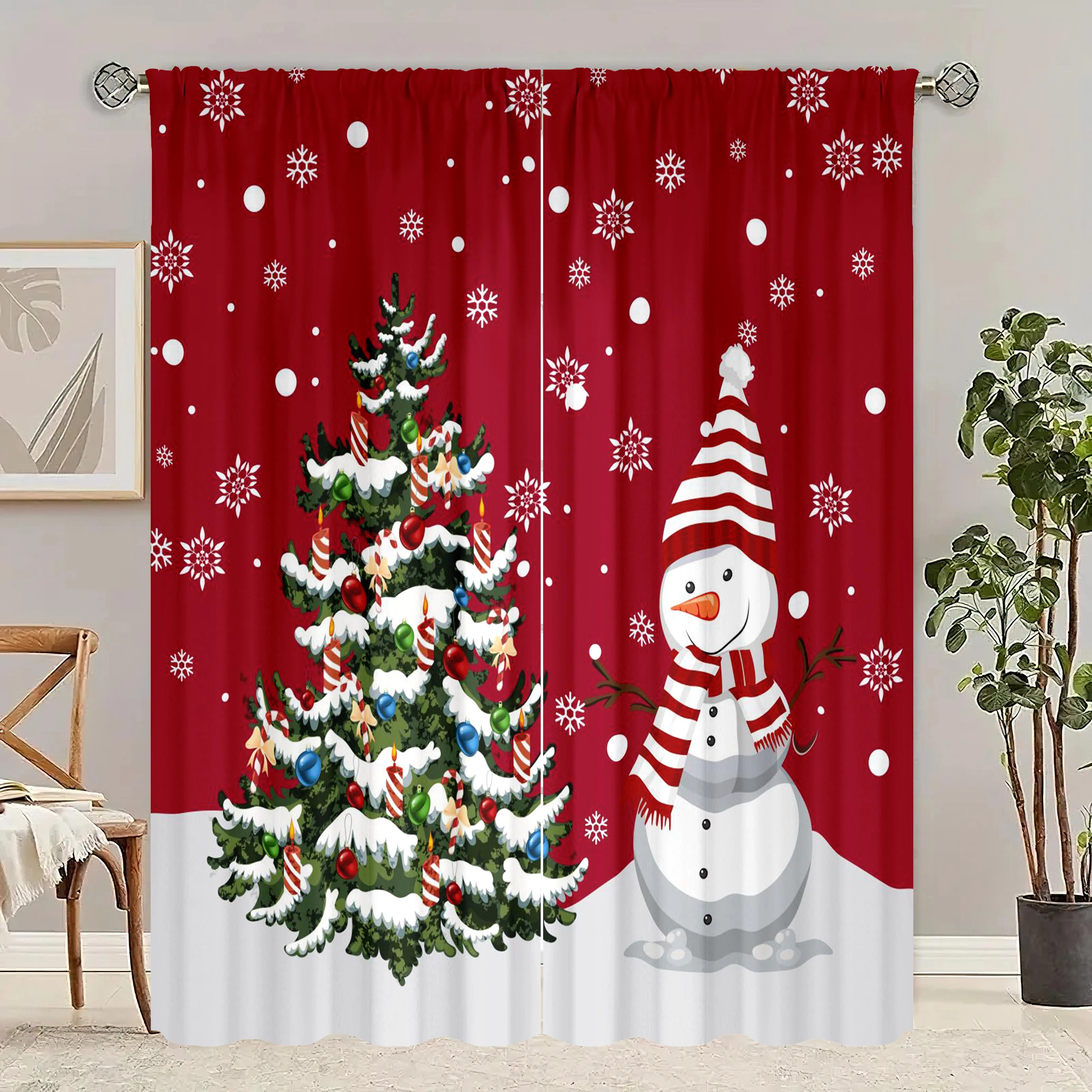 2 pieces of Christmas tree printing curtain - polyester material - suitable for bedroom living room study room privacy curtain