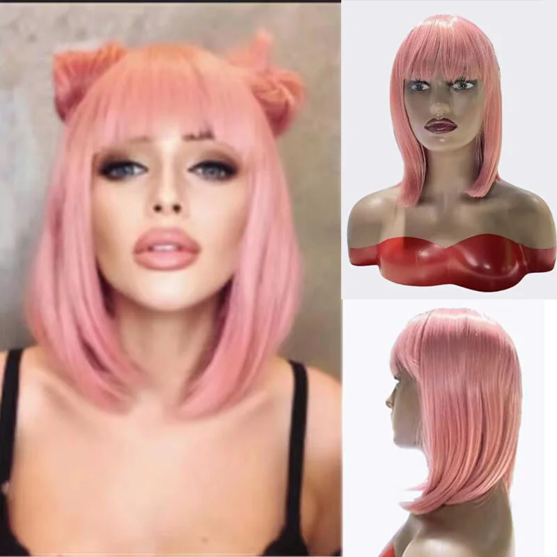 

Women Short Straight Hair Wigs Girl Natural Party Pink Ladies Full Wig