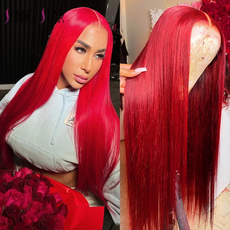 30 Inch Red Body Wave Lace Front Human Hair Wigs 13X4 Hot Red Straight Transparent Lace Front Wig Peruvian Remy Lace Frontal Wig