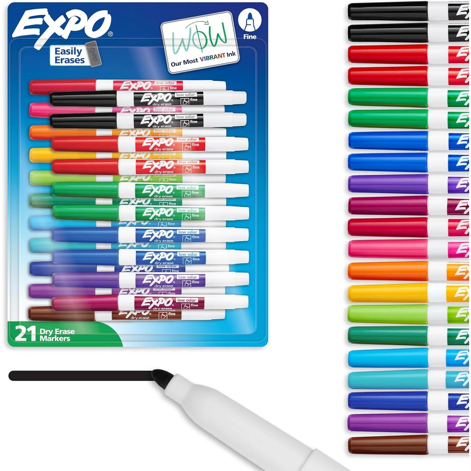

Dry Erase Markers, Low Odor Ink, Assorted Colors, Fine Tip, 21 Count for Whiteboard, Office, School, Classroom