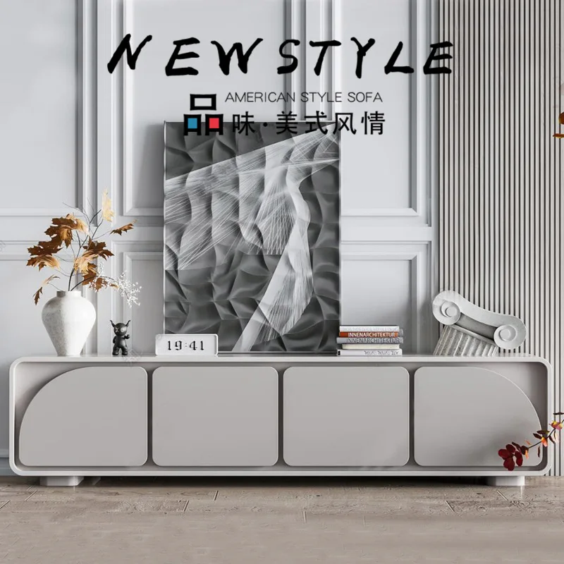 Modern Minimalist Grey Piano Finish Curved TV Stand Unique Living Room Floor TV Cabinet Creative Media Storage Home Unit