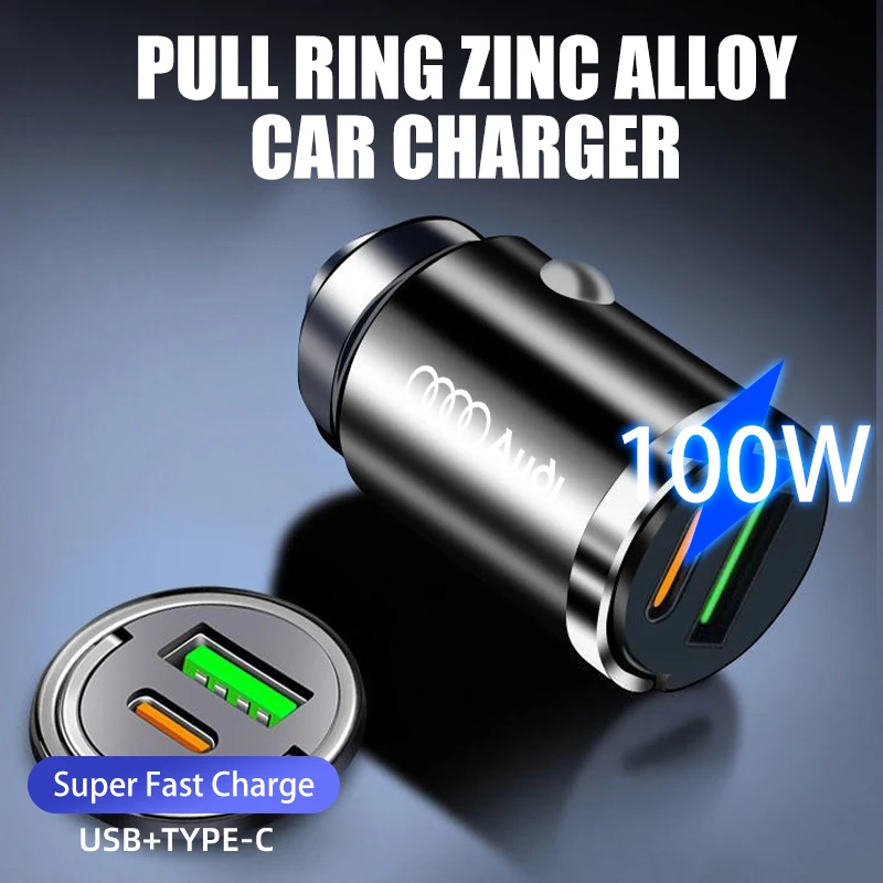 

Mini Car Charger Zinc Alloy Shell Dual Port Quick Charge Adapter For Audi Sline A6 Q7 A7 A8 A3 RS A1 A5 A4 Quattro Q5 Q3 TT