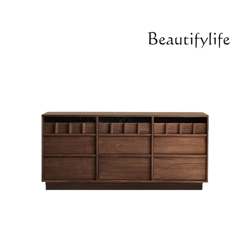 

North American black walnut nine buckets Nordic solid wood bone line Bedroom storage Drawer Floor cabinet