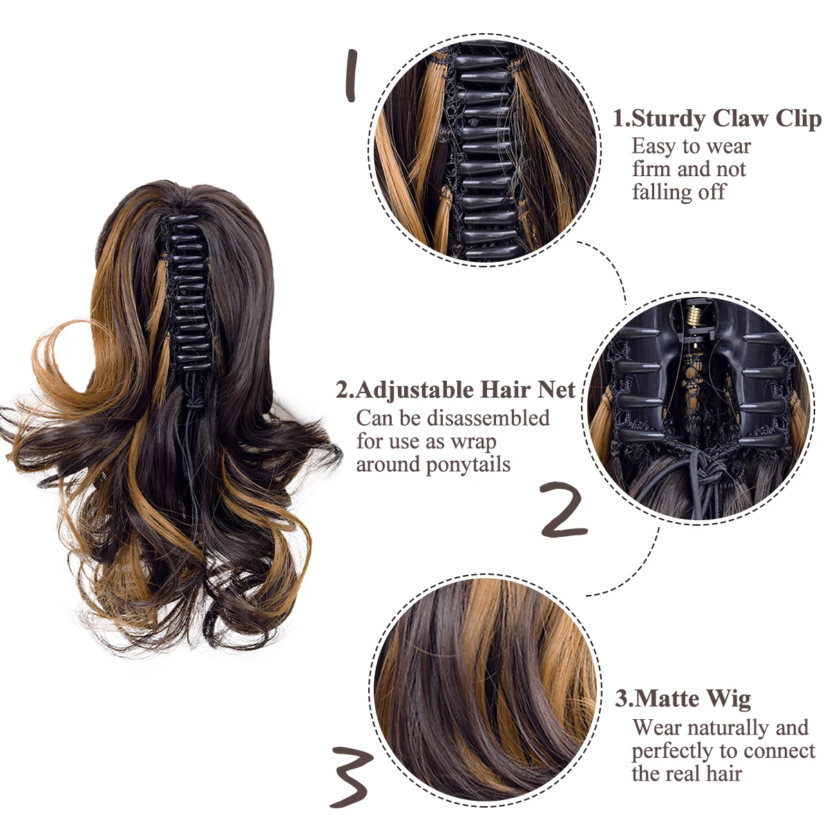 Synthetic Diy Short Wavy Claw Clip In Ponytail Hair Extensions Black Blonde Pony Tail Clip In Hair Tail Natural False Hairpiece