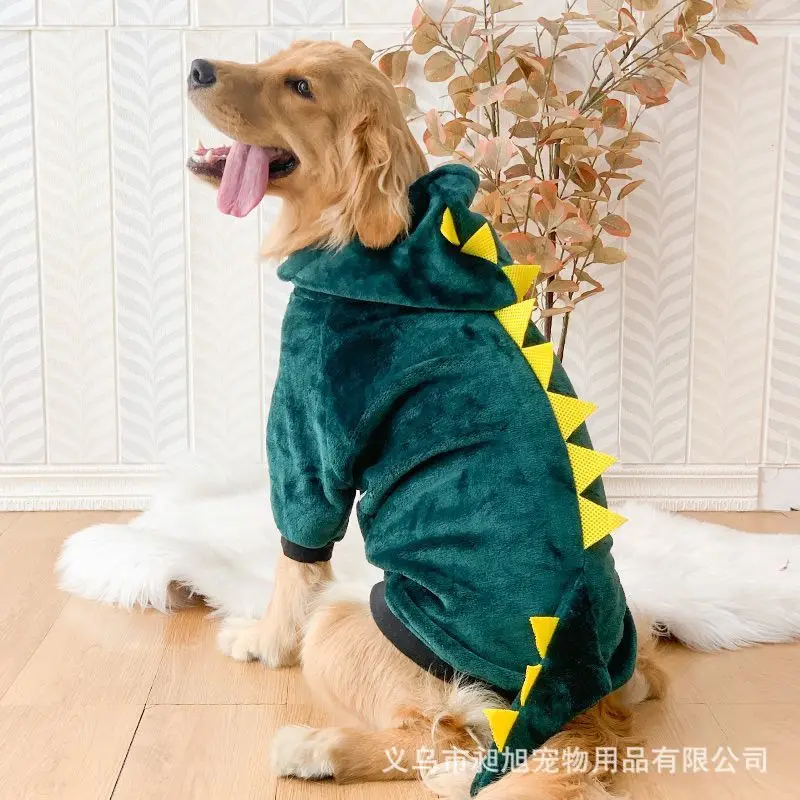 

Green Dinosaur Hoodie Dogs Clothing Pet Warm for Dog Clothes Casual Labrador Big Dog Thick Costume Autumn Winter Collar Perro