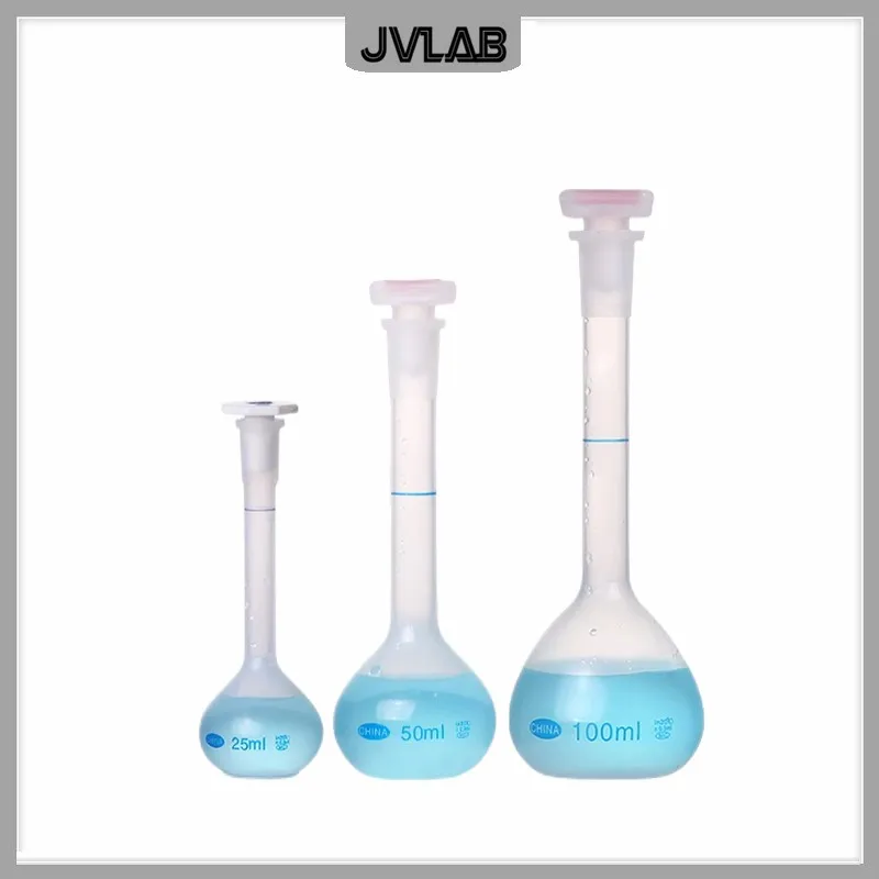 Plastic Volumetric Flask Laboratory PP Container Bottle White Flask With Plug Liquid Dispensing Bottle 25 50 100 250 500 1000 mL