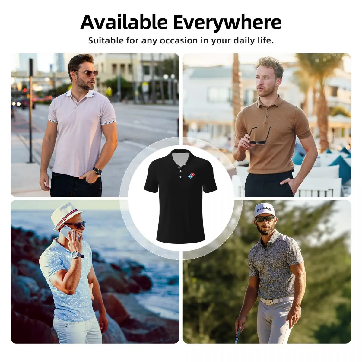 New Dominos Pizza Polo Shirts for Men Casual Solid Color Mens Polos Brand Versatile Clothing