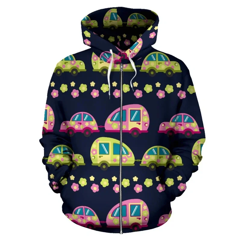 Cute CAMPER-CARAVAN 3D Printing Zip Up Hoodies Funny Streetwear Zipper Hoodie Women Casual Zip Up Sweatshirts Mens Clothing Tops