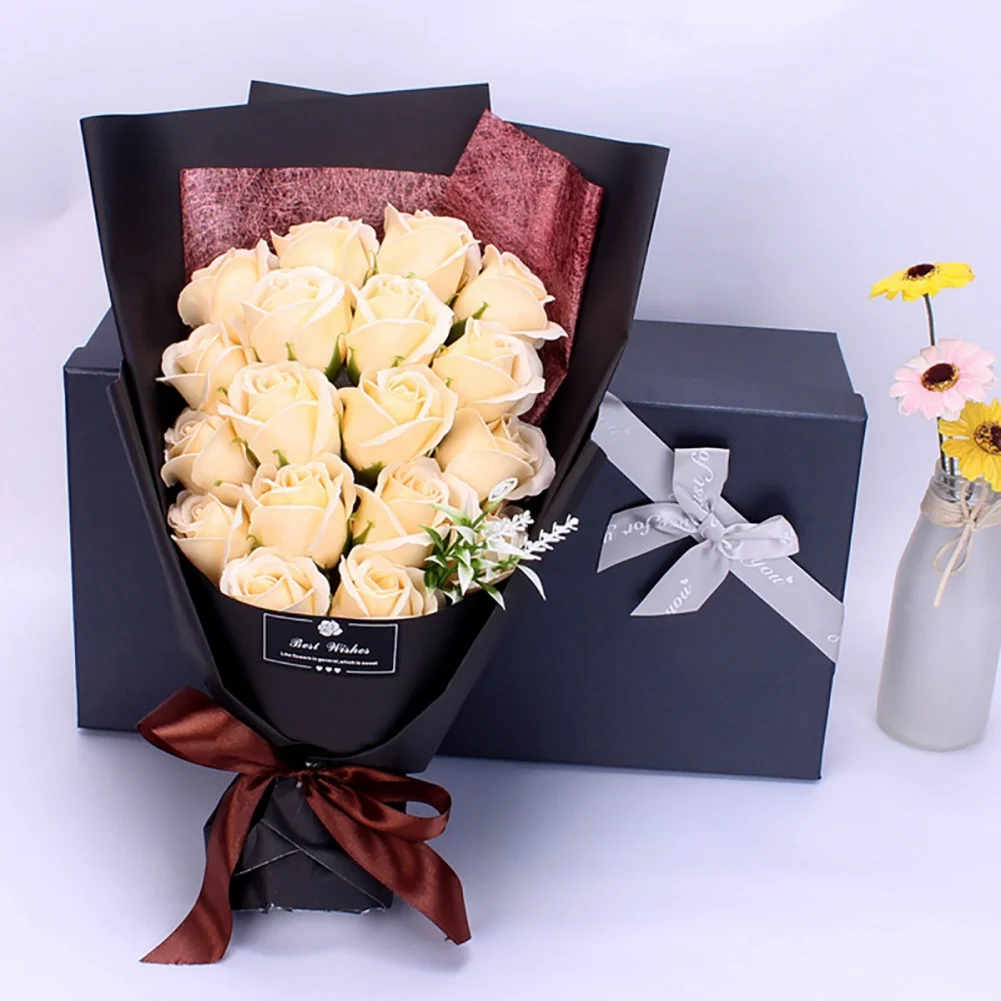 18Pcs/Box Soap Flower Bouquet Beautiful Flora Scented Bath Soap Flower in Gift Box for Anniversary Valentine's Day Mother Day