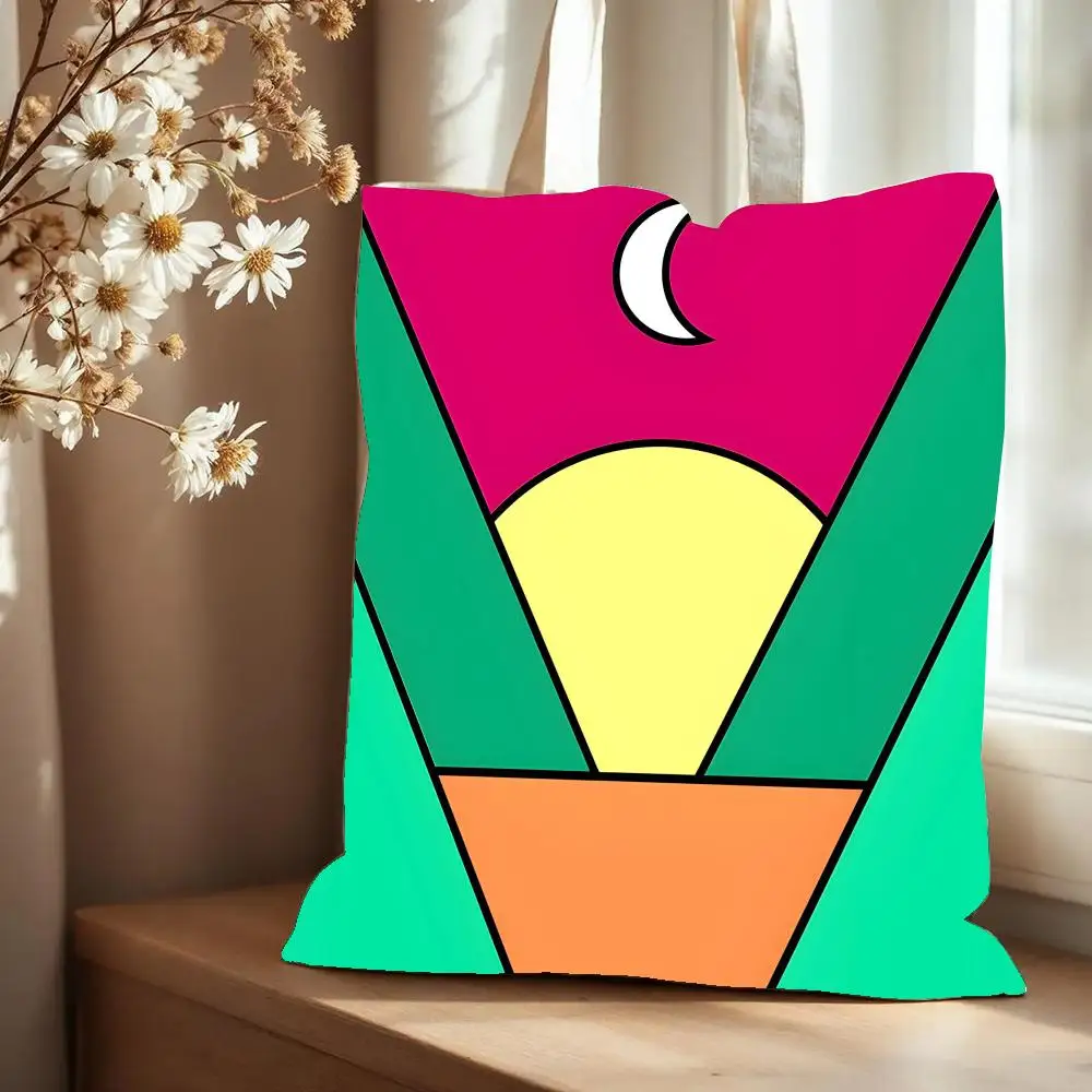 Geometric Mountain Field Storage Bags Canvas Tote Bag Large Capacity Double-Sided Print Reusable Shopping Bag Shoulder Bag