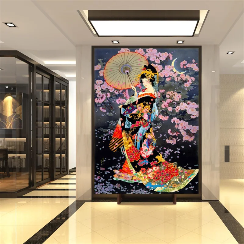 Nostalgic Japanese Geisha Cuisine Wall Paper 3D Izakaya Sushi Restaurant Papel De Parede 3D Industrial Decor Mural Wallpaper 3D