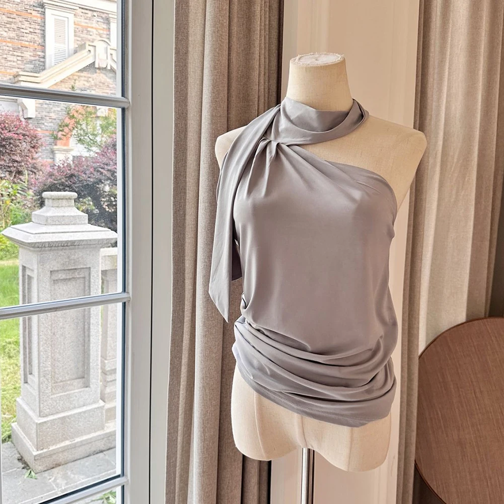 

Casual Outing Hanging Neck T Shirt Pure Desire Sleeveless T-shirt Casual T-shirt Casual Vest Pure Desire Design Regular Length