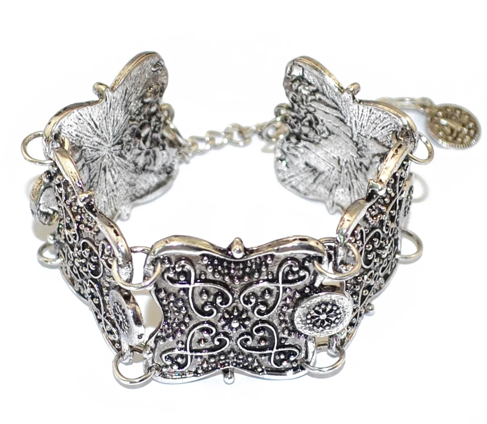 Pulsera Vintage plateada tallada en el Tíbet para hombres y mujeres, brazaletes de monedas de mariposa, joyería étnica gitana, turca, afgana, India
