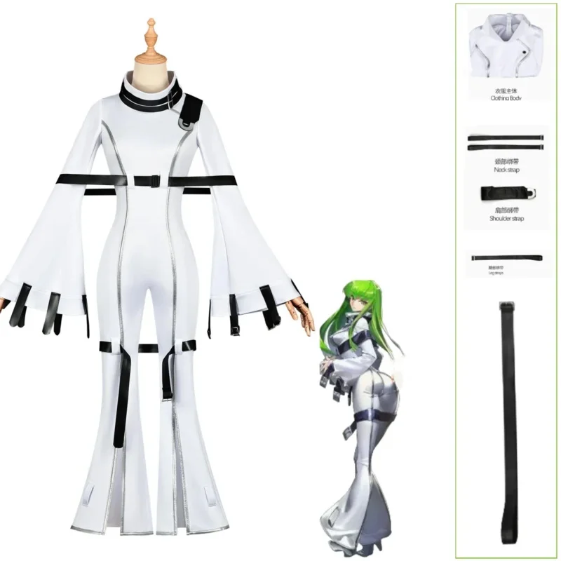 انمي ياباني كود Geass: أزياء Hangyaku no Lelouch التأثيرية C.C. زي تنكري أبيض مضيق سترة حللا ملابس شعر مستعار