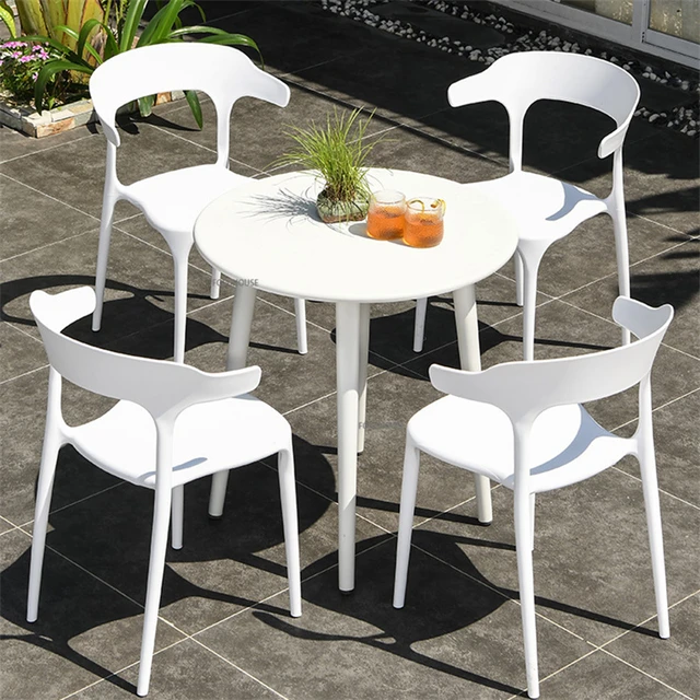 Outdoor Courtyard Table and Chairs White Minimalist Balcony Leisure Coffee Table Plastic Chair Garden Modern Patio Furniture Set AliExpress