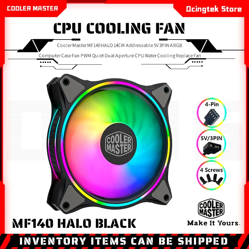 Cooler Master MF140 HALO 14CM Address 5V 3PIN ARGB Computer Fall Lüfter PWM Ruhig Dual Blende CPU Wasser kühlung Ersetzen Fan