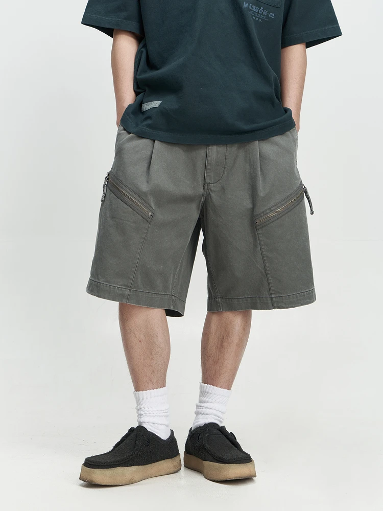 

Мужские повседневные прямые шорты в стиле ретро с эффектом потертости, на молнии, свободного кроя, для активного отдыха, весна-лето, 100% хлопок