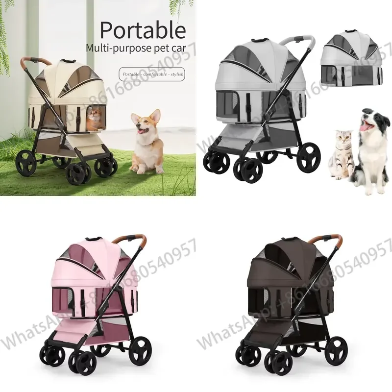 Extra Large Lightweight Eco-friendly Foldable 4-Wheel Dog Stroller with Quick Fold & Dual Entry All-Terrain Safety Design
