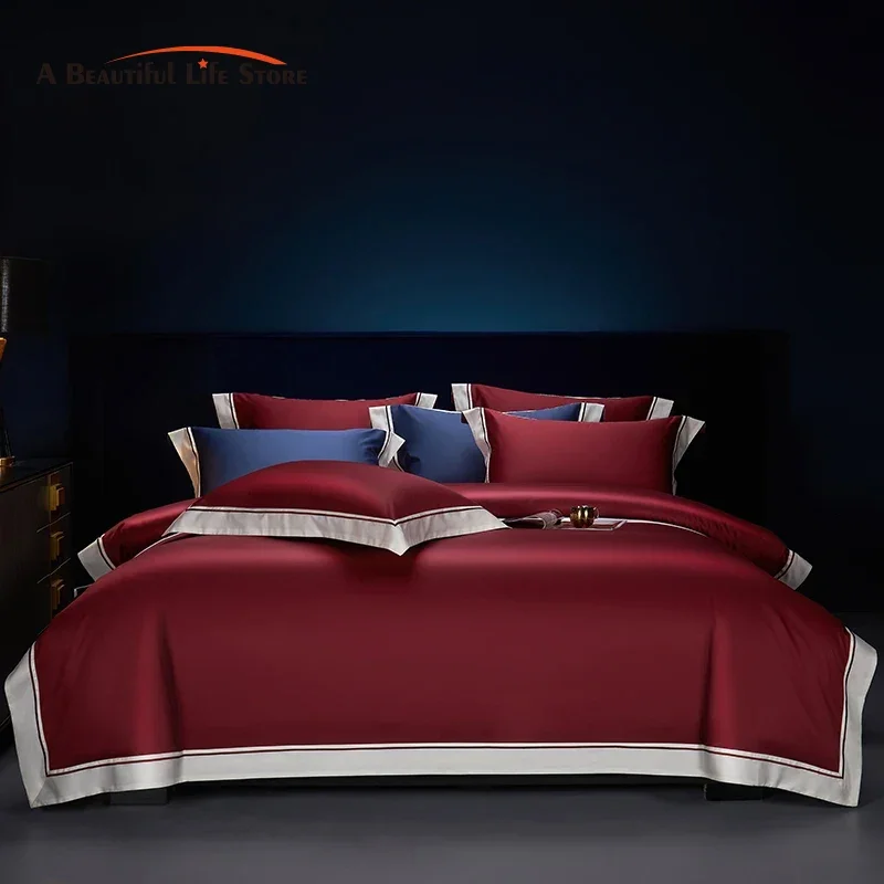 1200TC Egyptian Cotton Luxury Solid Color Hotel Style Bedding Set Burgundy Red Duvet Cover Set Flat/Fitted Bed Sheet Pillowcases