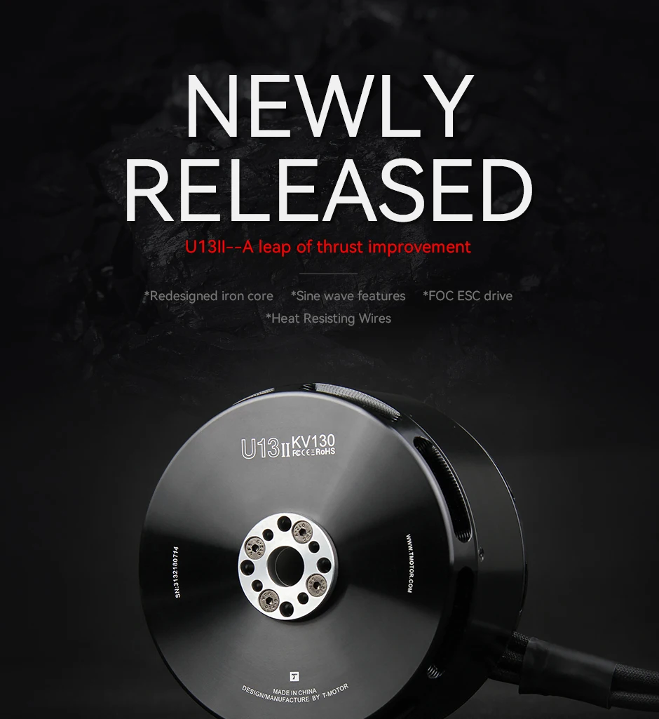 

T-MOTOR U13 II KV65 KV130 Brushless Motor for Heavy Lift Load Quadcopter Industrial UAV Appplication